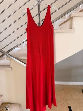 Vintage Ralph Lauren Red V-Neck Sleeveless Maxi Dress